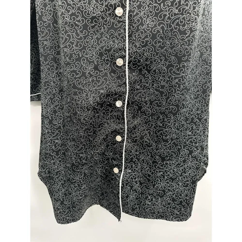 Liz & Co Black Printed Sleepwear Long‎ Sleeve Shirt Small